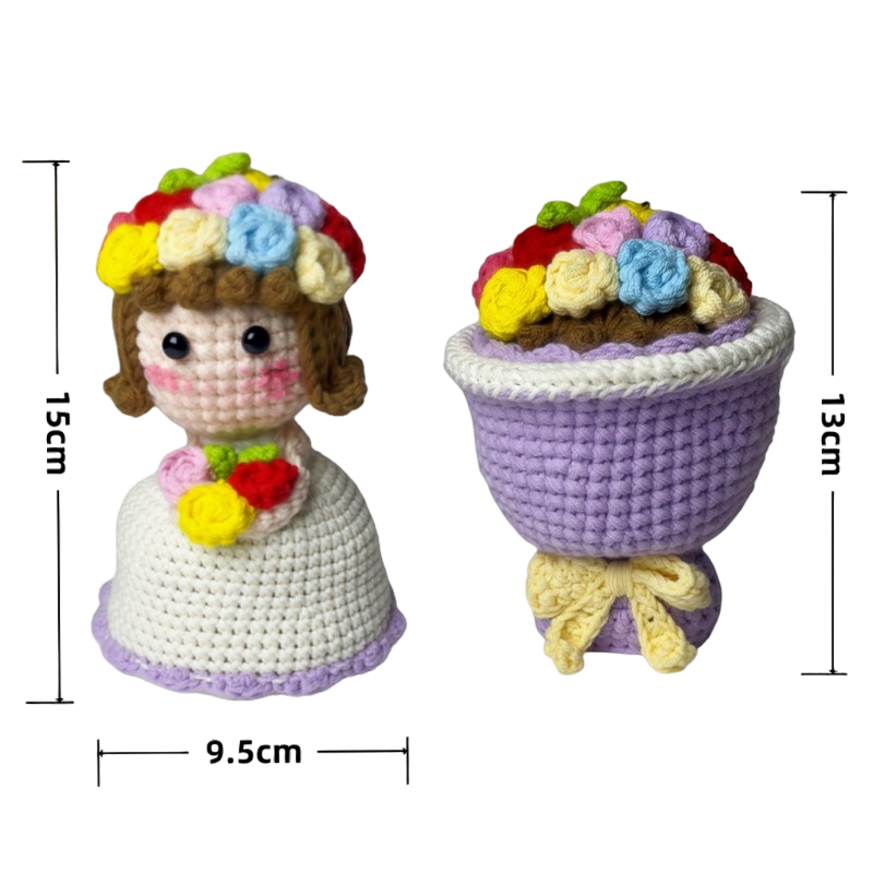 Crochet Bride Holding Flowers(8 hours of work)